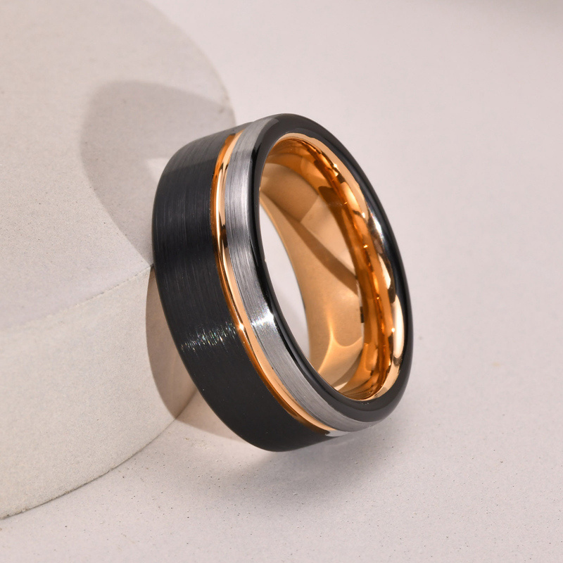 Luxury colored engagement rings wholesale groove tungsten carbide rose gold black wedding ring jewelry for men