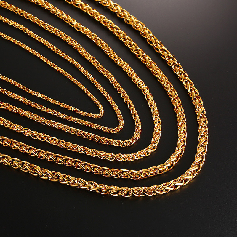 Hot Selling PVD Gold Plated Stainless Steel Wheat Chain Necklace For Men