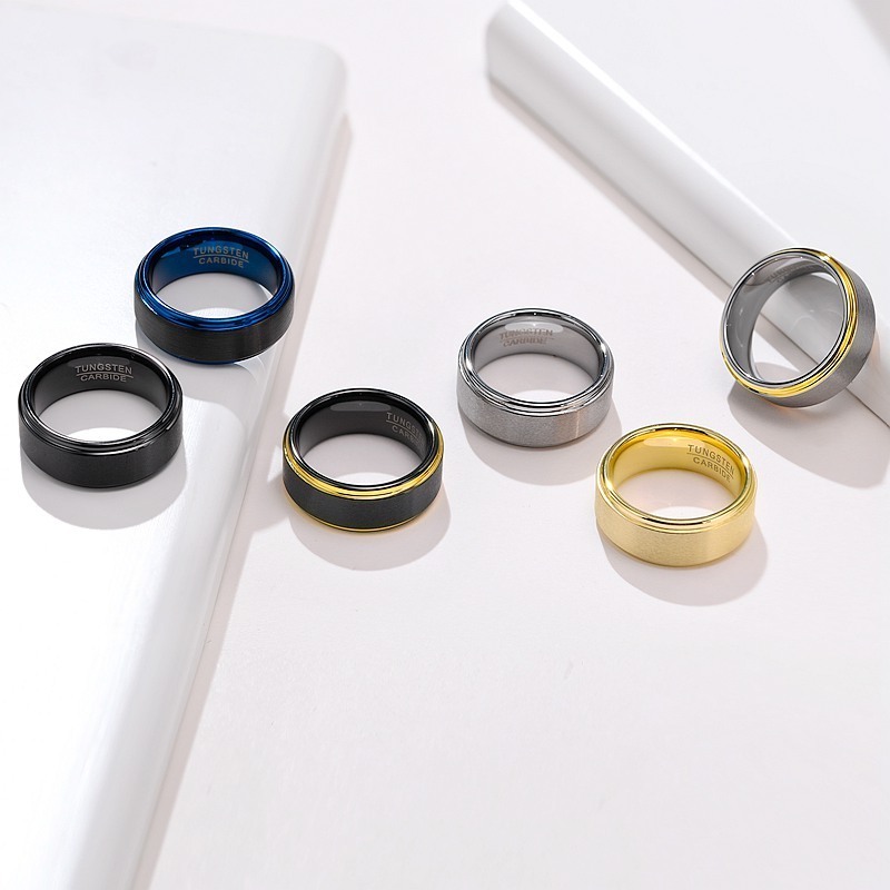 8MM custom men rings gold black multiple color options jewelry step edge tungsten ring father's day party