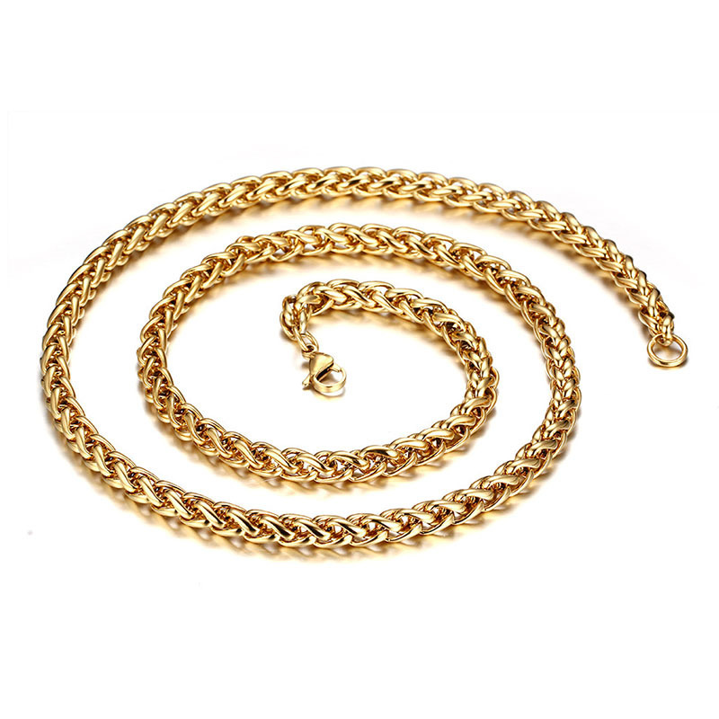 Hot Selling PVD Gold Plated Stainless Steel Wheat Chain Necklace For Men