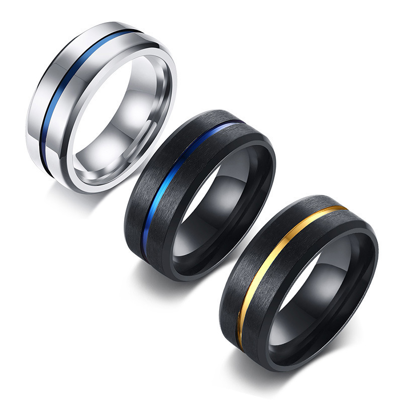 Men Rings Blue Gold Wholesale Titanium Stainless Steel Fashion CHRISTIAN Engagement Rings Geometric Engagement Bands or Rings