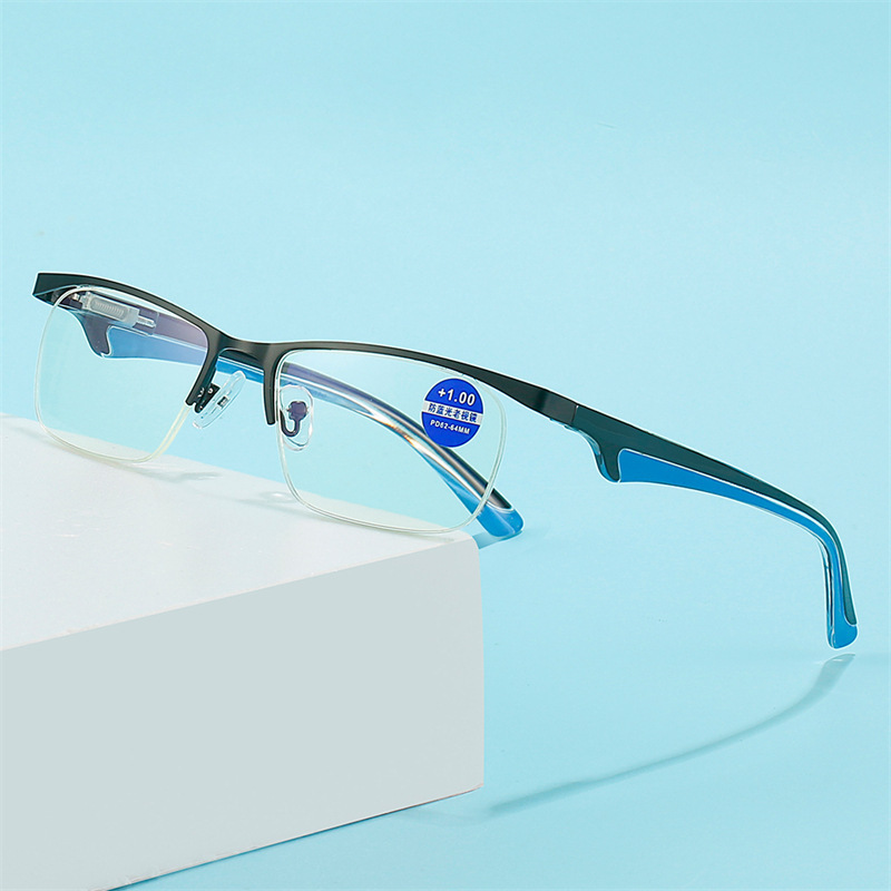 New Fashion Style Anti Blue Light Presbyopia Glasses Cross border Metal Optical Half Frame HD Presbyopia Glasses