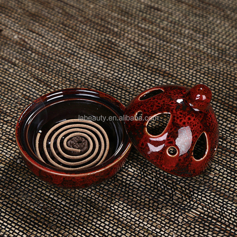 Creative retro ceramic incense burner glaze kiln bakhoor burner color ceramic incense pot with lid mosquito aromatherapy stove