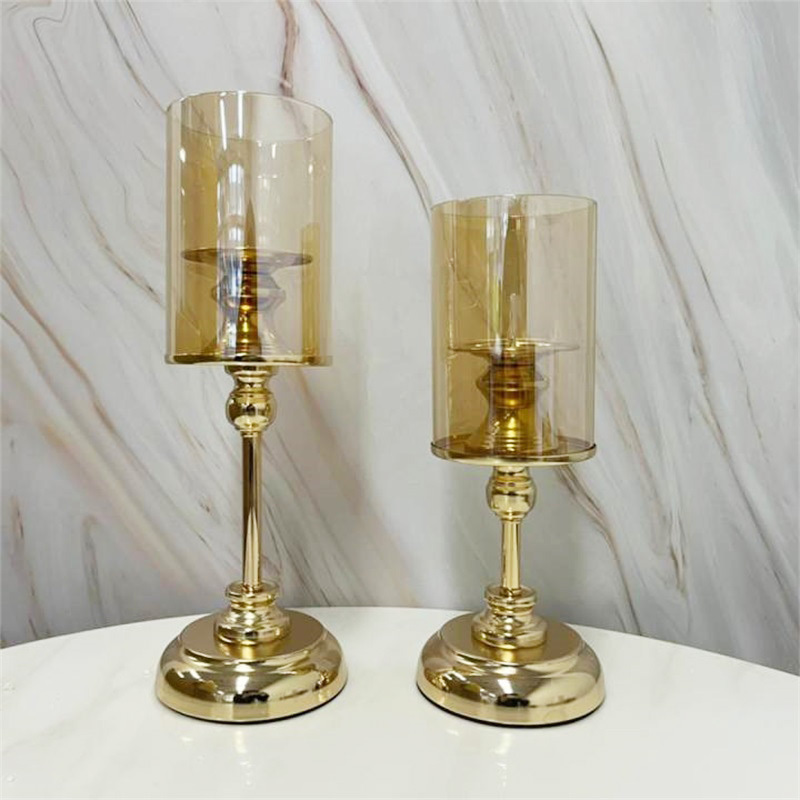 Glass Candle Holder Home Decoration Wedding Centerpieces for Table Gold Metal Candlesticks Home Decoration Living Room Decor