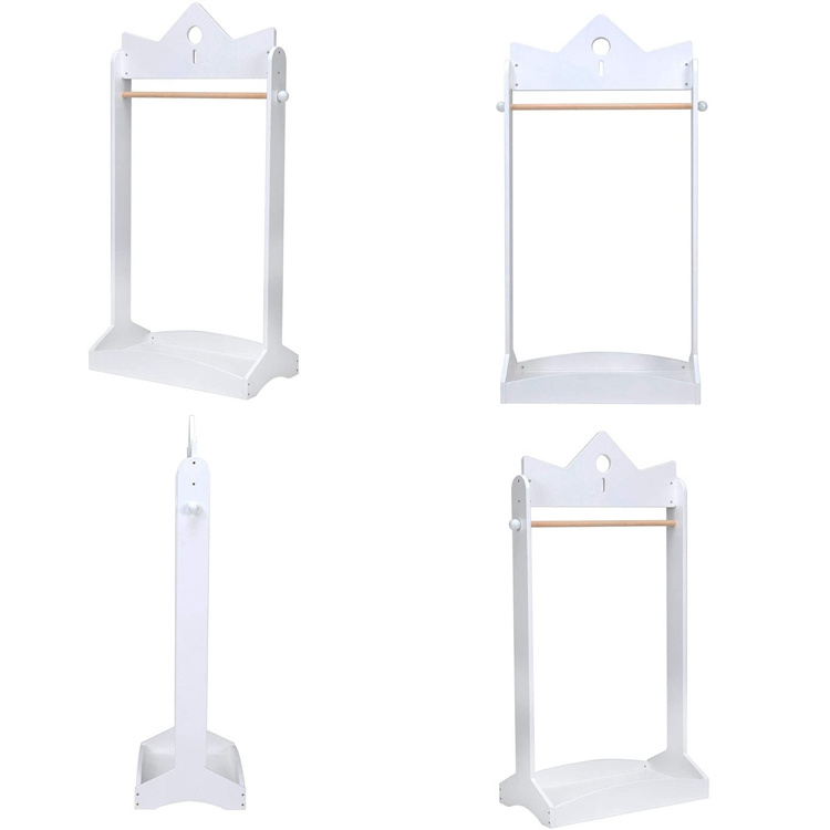 White Wooden Dress Rack Nursery Decor Kids Room Furniture Dress Up Storage Kids Clothing Tall Wood Clothes Rack