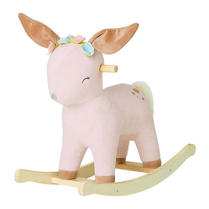 Wholesale Kids Soft Solid Wooden Plywood Cute Plush Toy Deer Baby Girl Rocking Horse for Outdoor Playground