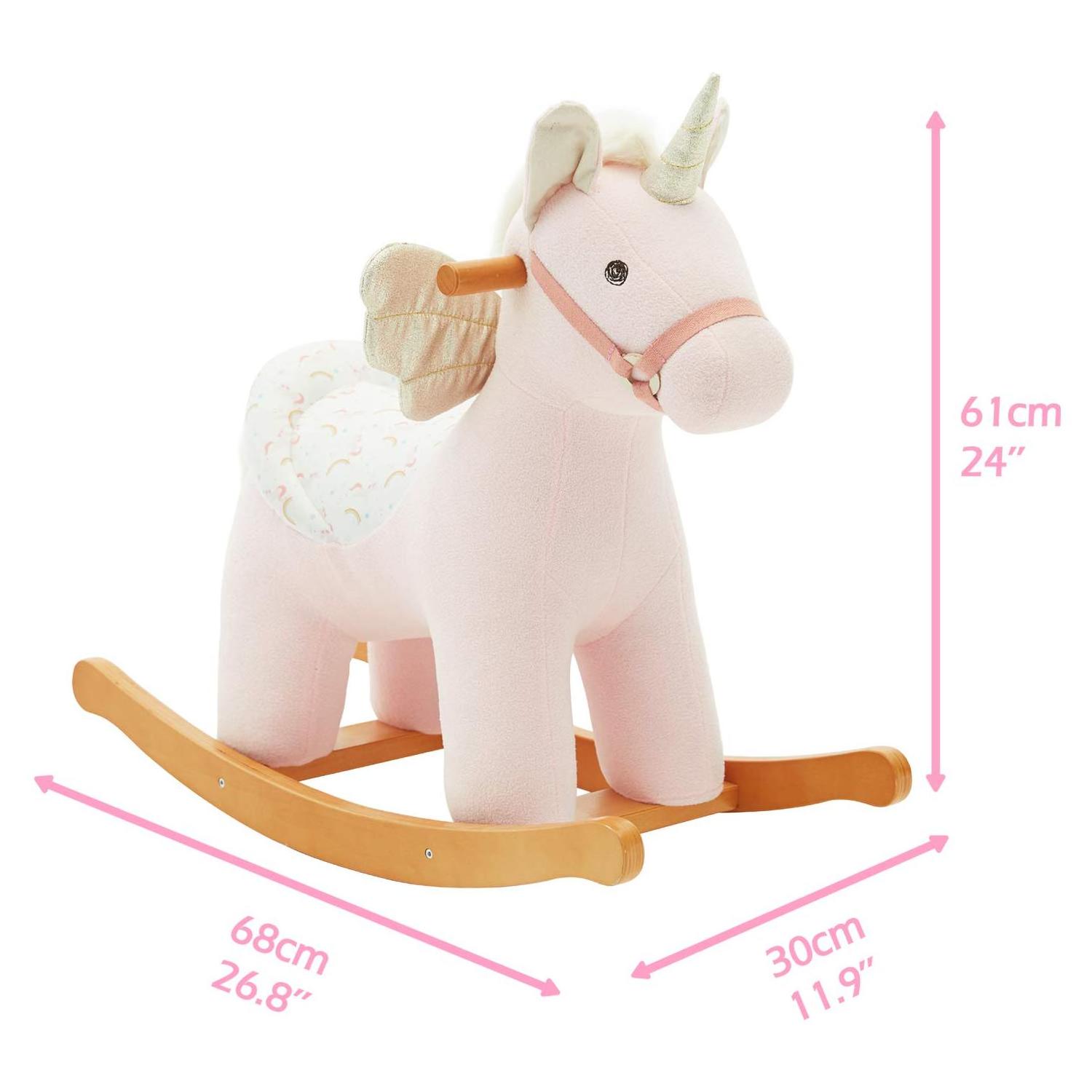 2022 Stuffed Animal Rocker Toy Pink Winged Unicorn Riding Toy Kids Horse Ride Plush Animal Toy Rides Baby Wooden Rocking Horse