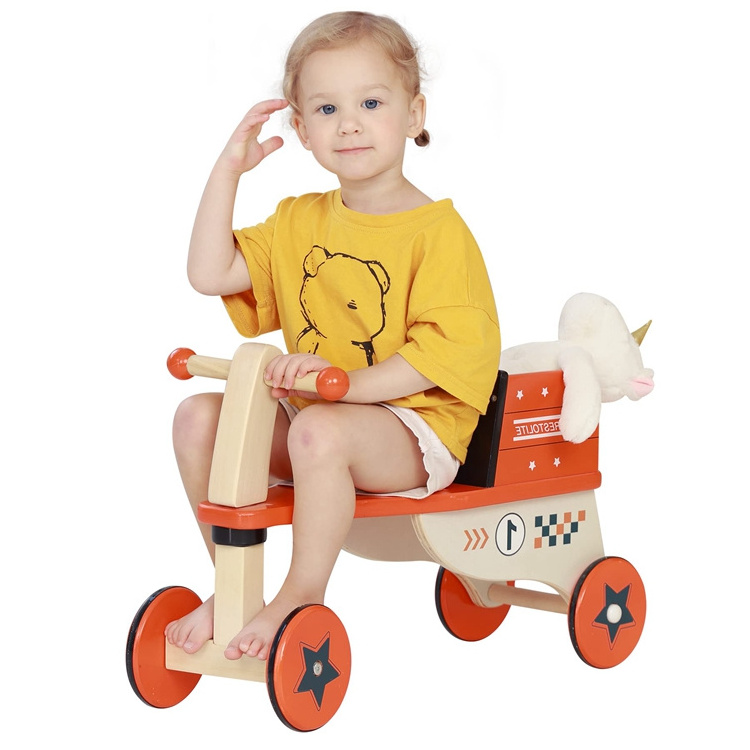 Wooden Ride On Toys Toddler Four Wheeled Wooden Ride-on Toy Turn Able Baby Wooden Car Baby Wooden Walker Red Car Balance Bike