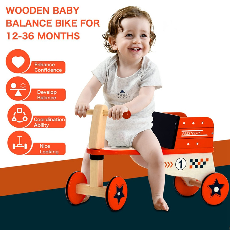 Wooden Ride On Toys Toddler Four Wheeled Wooden Ride-on Toy Turn Able Baby Wooden Car Baby Wooden Walker Red Car Balance Bike