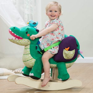 1-3 Years Kids Wooden Rocking Horse Plush Animal Rocker Green Crocodile Swing Baby Rocking Horse For Children