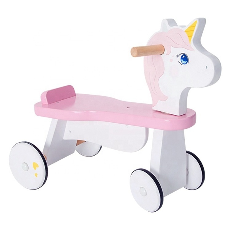 Labebe Pink Unicorn Wooden Tricycles Walker Toys Baby 4 Wheels Bike Toy Kids Wooden Tricycle Ride On Car