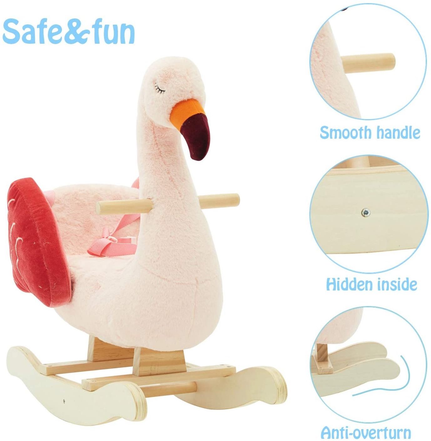 Pink Flamingo Baby Plush Rocker Riding Toys Kids Cute Animal Rocker Rider Toddler Seat Wood Rocking Chair Baby Rocking Horse