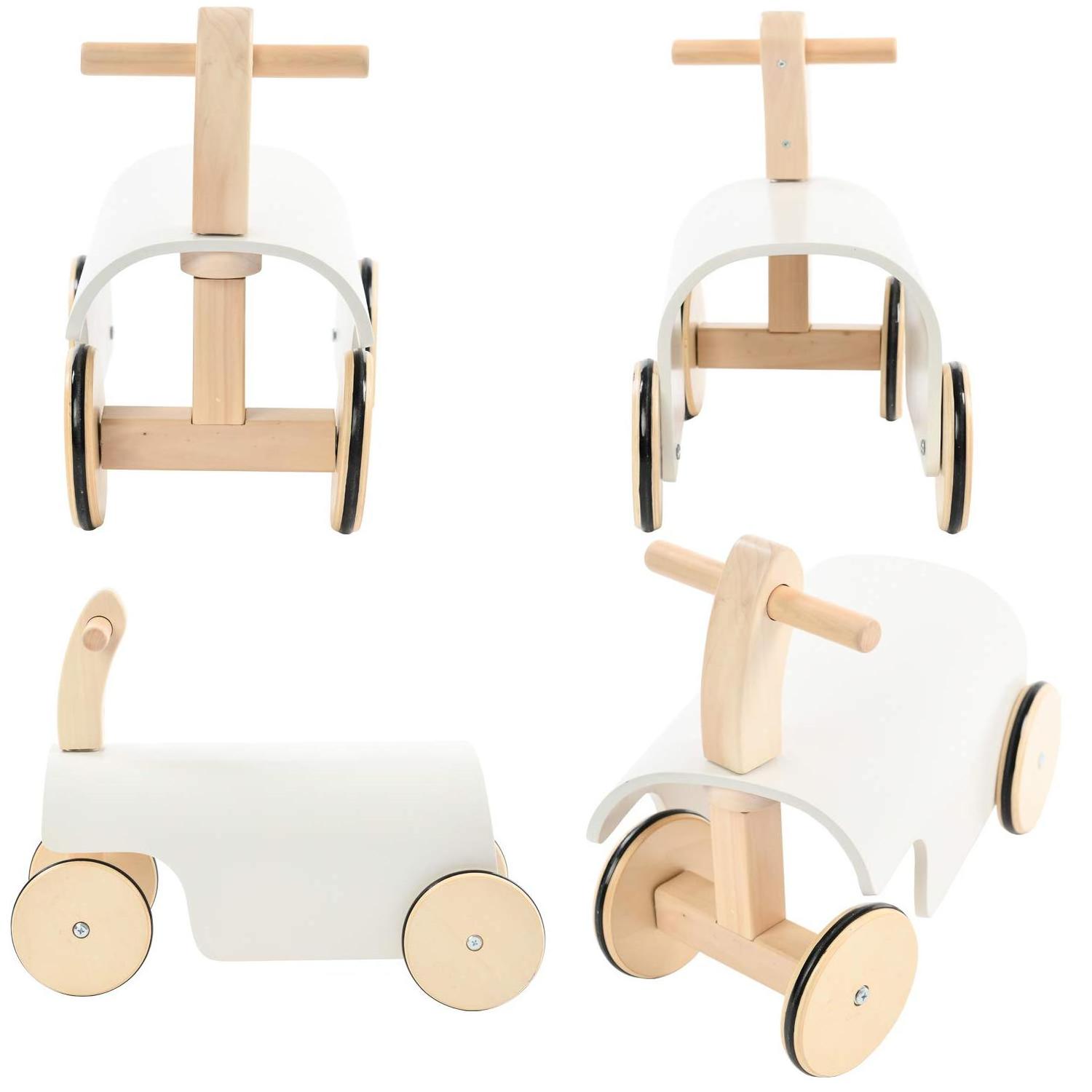 Baby Wooden Ride On Toys White Ride-on Bending Car Customize Toddlers Wooden Balance Walker With 4 Wheels