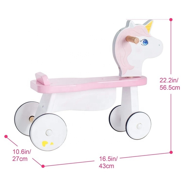 Labebe Pink Unicorn Wooden Tricycles Walker Toys Baby 4 Wheels Bike Toy Kids Wooden Tricycle Ride On Car