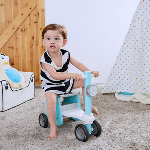 Baby Balance Bikes Tricycles Preschool Toys Ride On Toys 4 In 1 Blue Motor Car No Pedal 4 Wheels Baby Wooden Ride On Walker