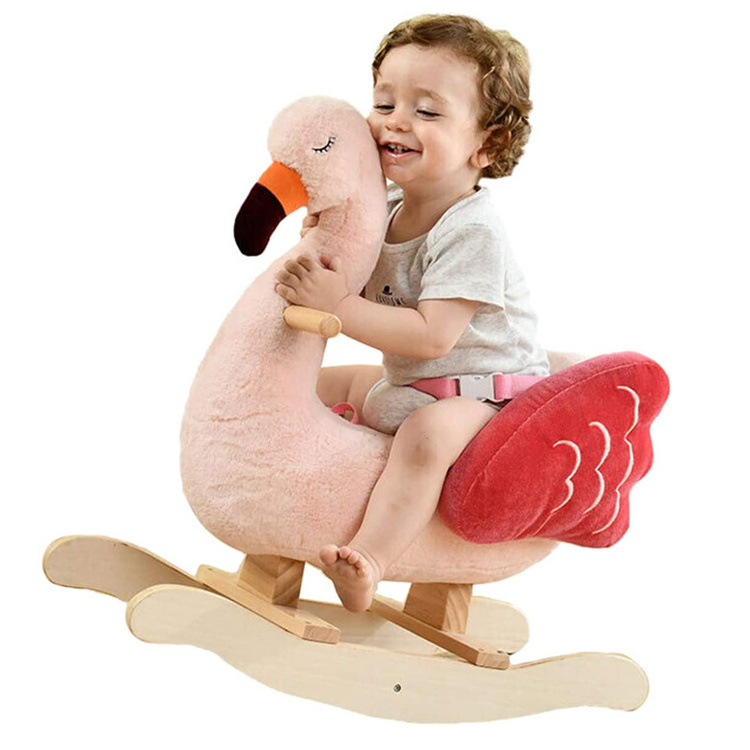 Pink Flamingo Baby Plush Rocker Riding Toys Kids Cute Animal Rocker Rider Toddler Seat Wood Rocking Chair Baby Rocking Horse