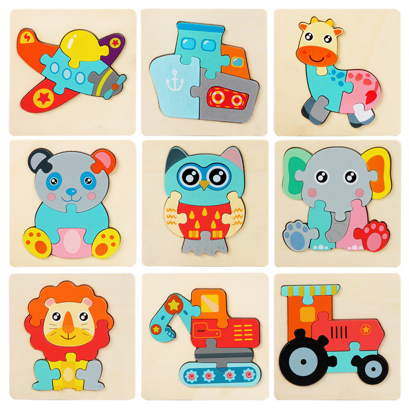 Wholesale Children Wooden Toys Cute Cartoon Animal Puzzles Toddler Puzzles Early Education Blocks