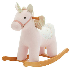 2022 Stuffed Animal Rocker Toy Pink Winged Unicorn Riding Toy Kids Horse Ride Plush Animal Toy Rides Baby Wooden Rocking Horse