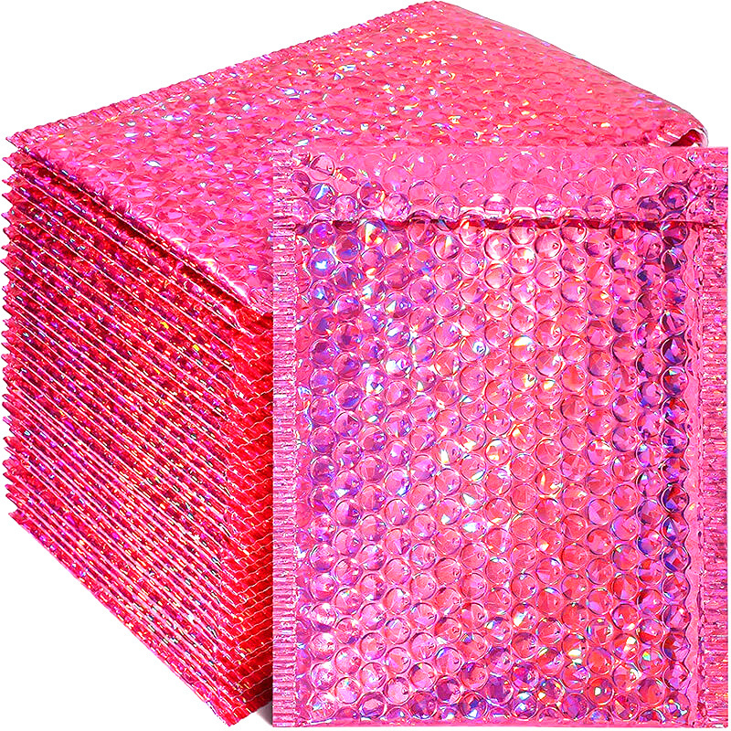 Custom Printed Large Aluminum Foil Pink Packaging Shipping Mailing Bags Padded Bubble Envelopes