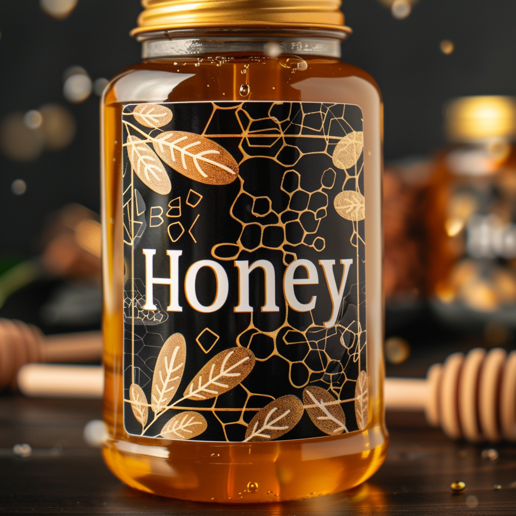 Custom printing candy box sticker peanut butter label gold foiled embossed honey label large food labels for packaging adhesive