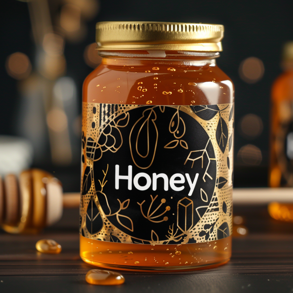 Custom printing candy box sticker peanut butter label gold foiled embossed honey label large food labels for packaging adhesive