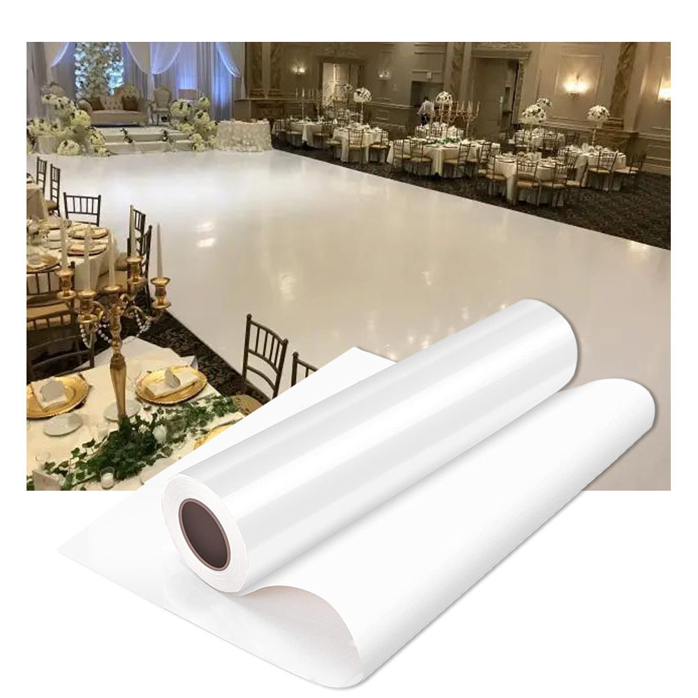 Promotion glossy white pvc self adhesive vinyl roll up film round dance floor wedding custom