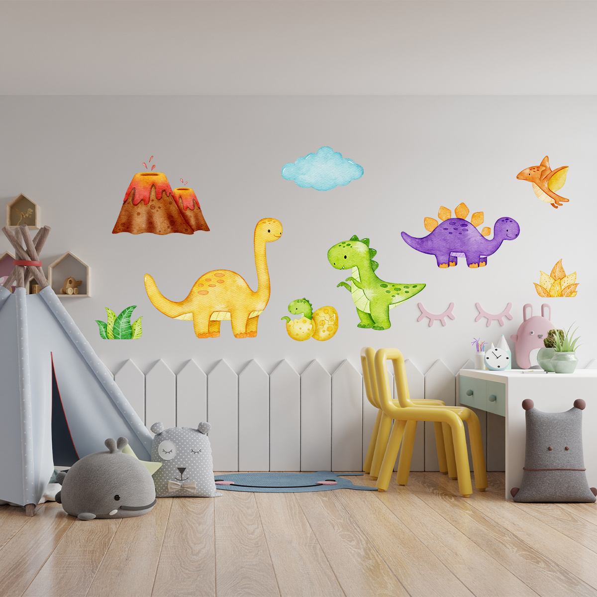 Custom Cute Dinosaur Theme Semi-Transparent Removable Printing Decal PVC Waterproof Home Decoration Wall Sticker for Kids Room