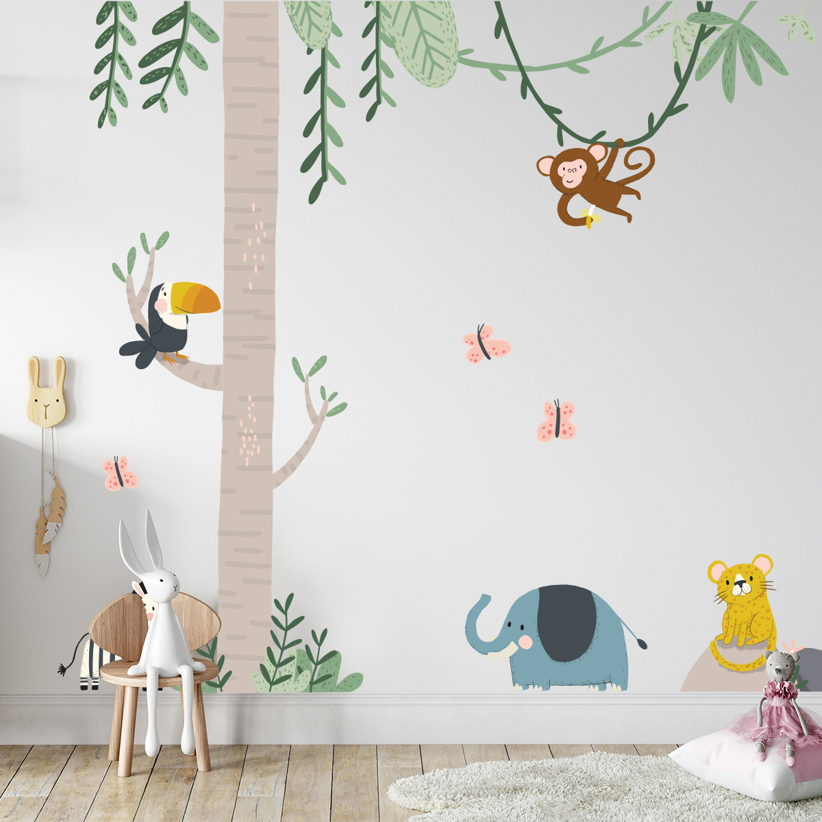 Custom Cute Animal Removable Printing Decal PVC Waterproof Semi-transparent Home Decoration Wall Sticker for Kids Room