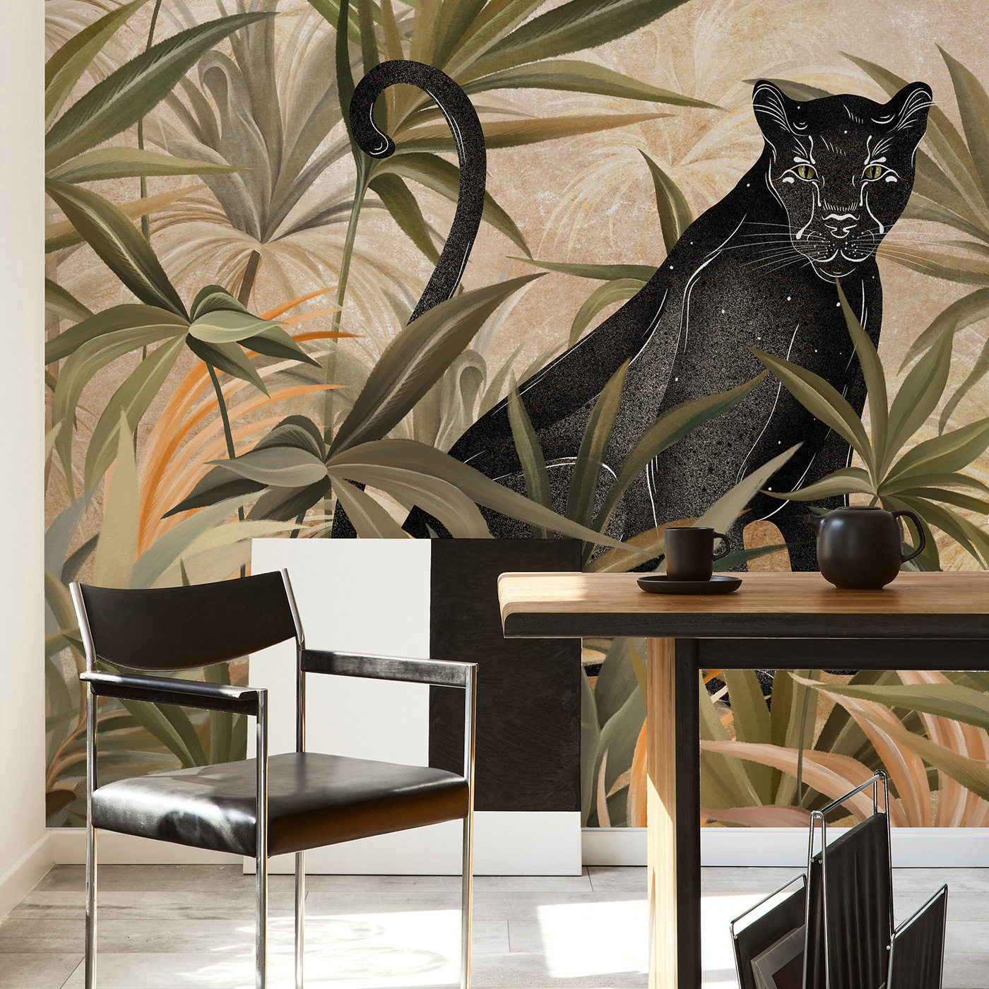 Custom Black Panther Removable Fabric Eco-friendly Printing Wall Decal Wallpaper Home Decoration Mural Sticker for Living Room