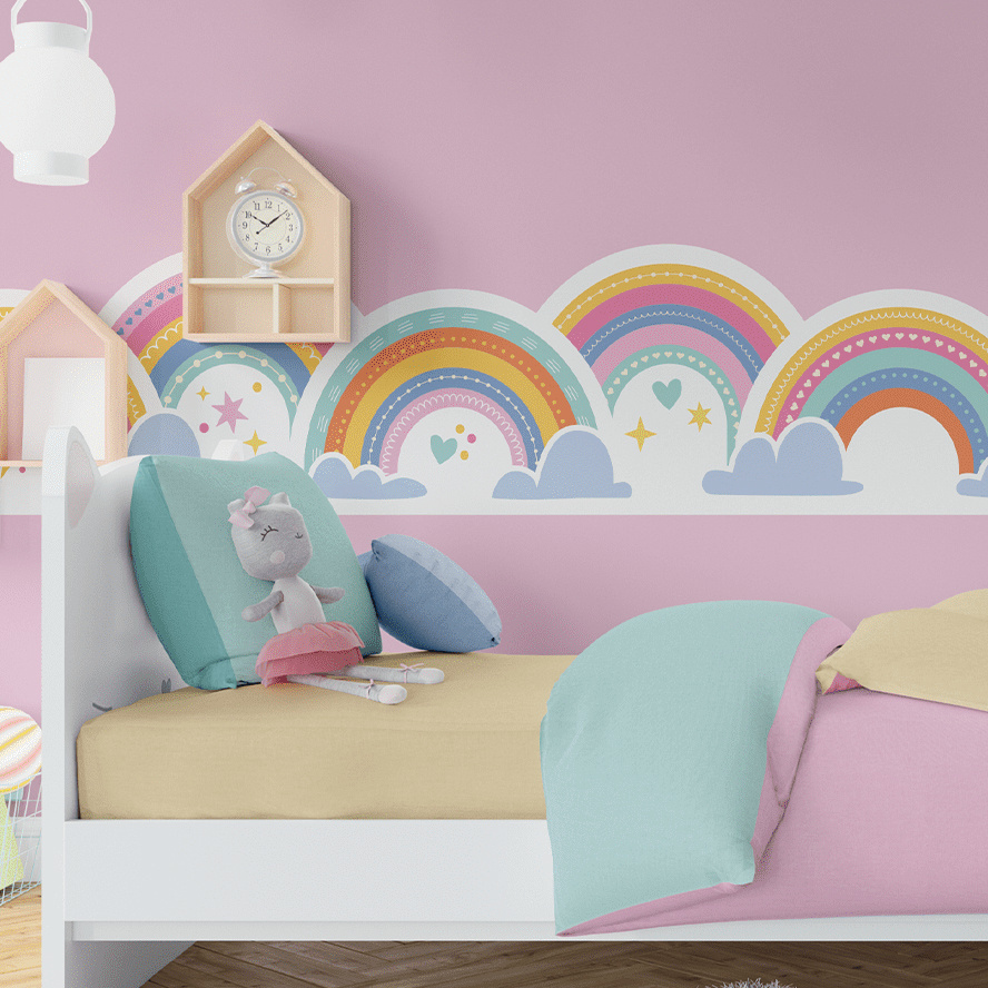 Large Rainbow Wall Decals, Peel and Stick Fabric Nursery Wall Decor, Removable Murals Stickers for Kids Bedroom Living Room