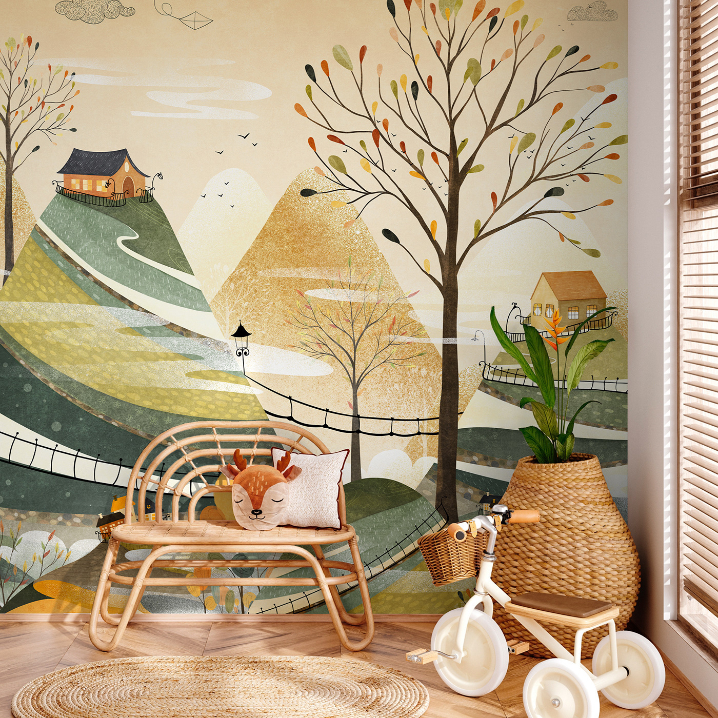 Custom Removable Fabric Eco-friendly Printing Wallpaper Home Decoration Kindergarten Wall Mural Sticker for Kids Living Room