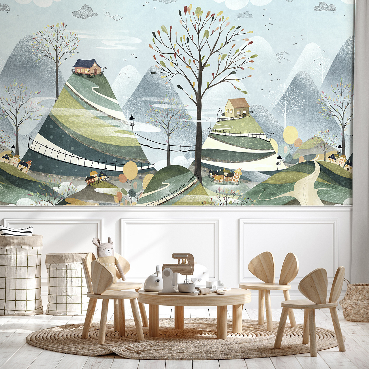 Custom Removable Fabric Eco-friendly Printing Wallpaper Home Decoration Kindergarten Wall Mural Sticker for Kids Living Room