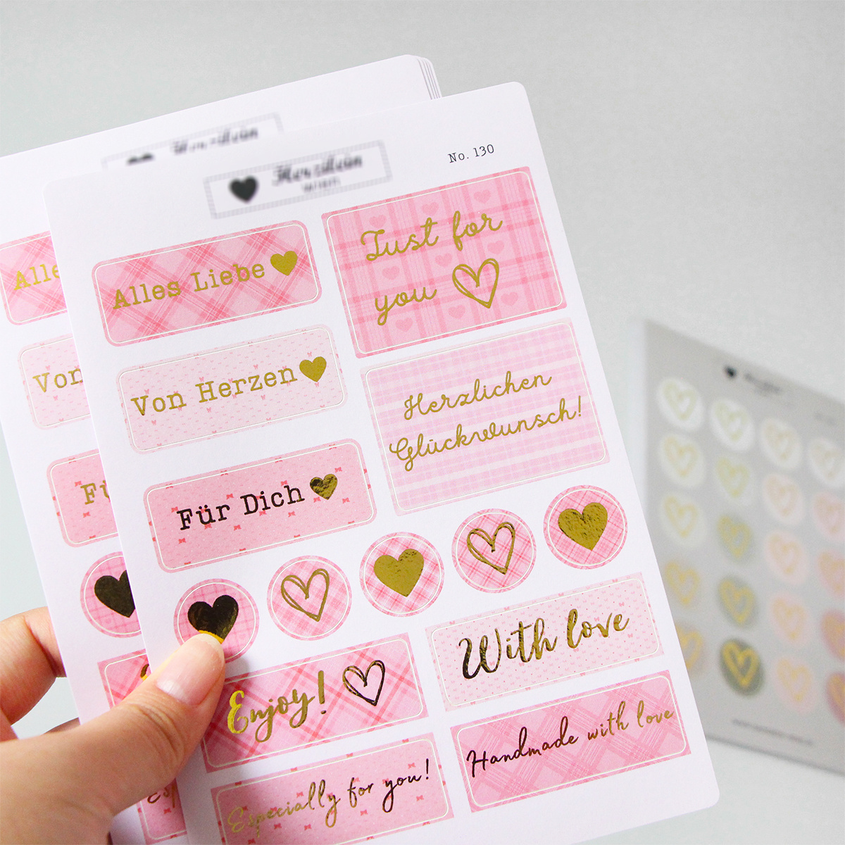 New foiled scrapbook real gold foil paper stickers, handmade kiss cut  planner Love Icon sticker sheet for small business