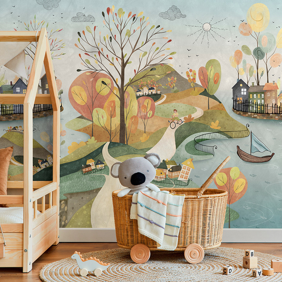 Custom Removable Fabric Eco-friendly Printing Wallpaper Home Decoration Kindergarten Wall Mural Sticker for Kids Living Room