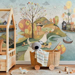 Custom Removable Fabric Eco-friendly Printing Wallpaper Home Decoration Kindergarten Wall Mural Sticker for Kids Living Room