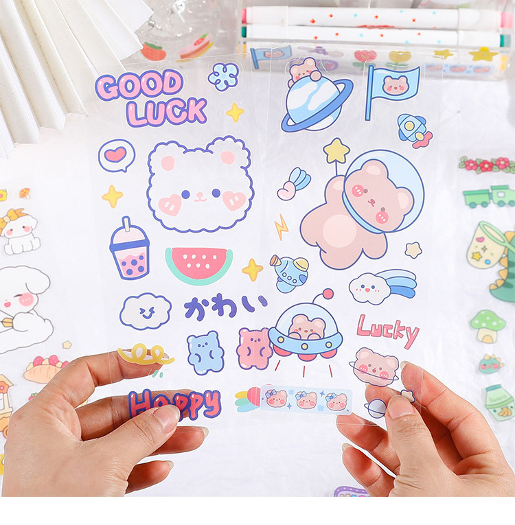 Custom journal scrapbook transparent stickers, wholesale vinyl kiss cut DIY planner sticker PVC PET sheet