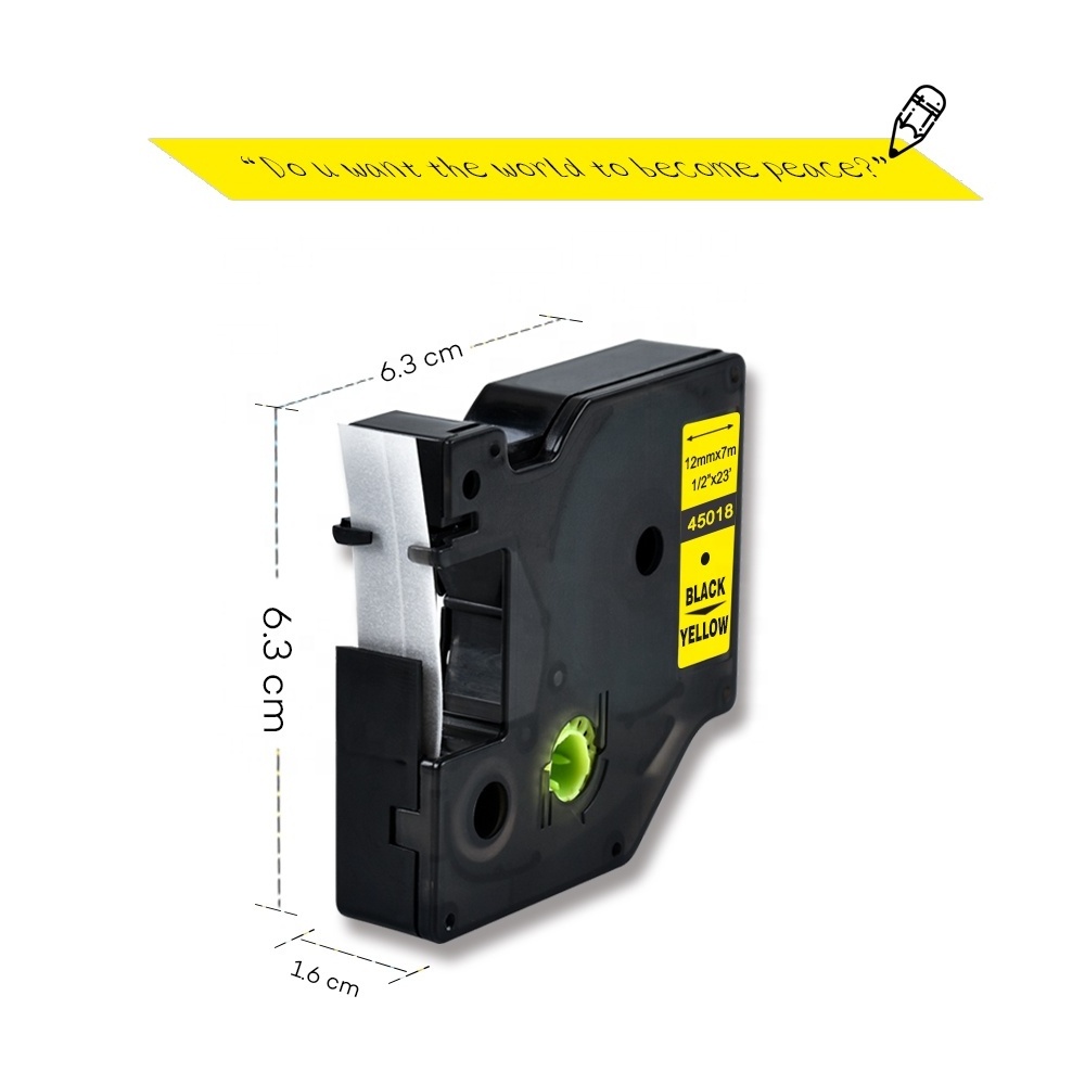 D1 Label Cassette Black On Yellow 12mm*7M 45018 100% Compatible Label Tape for DYMO Label Printers