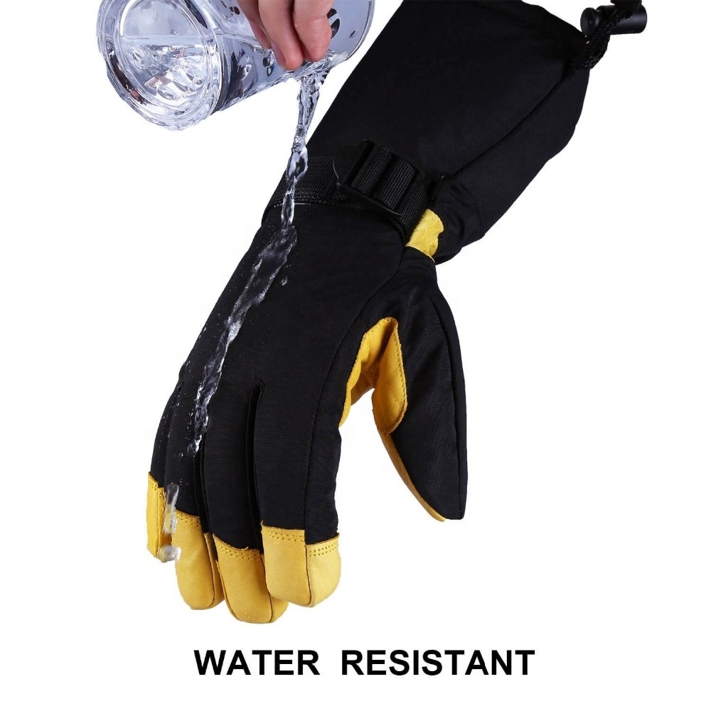 Ozero Men Waterproof Breathable Winter  Snow Ski Genuine Cowhide Leather Gloves & Mittens Gloves .