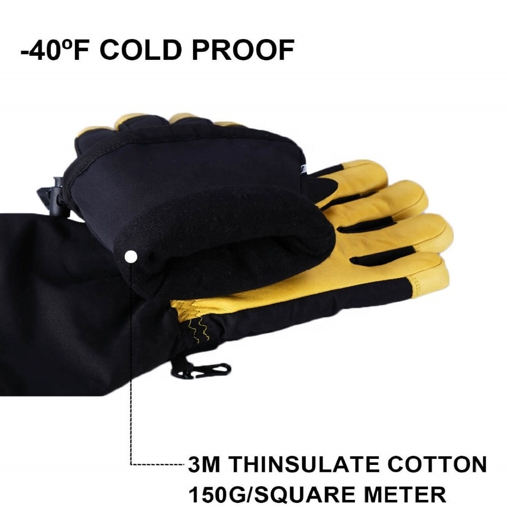 Ozero Men Waterproof Breathable Winter  Snow Ski Genuine Cowhide Leather Gloves & Mittens Gloves .