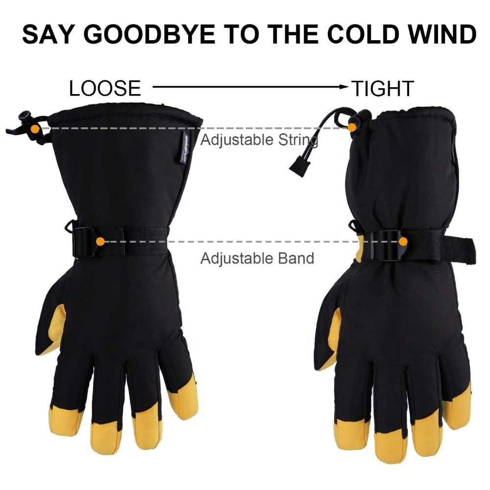 Ozero Men Waterproof Breathable Winter  Snow Ski Genuine Cowhide Leather Gloves & Mittens Gloves .