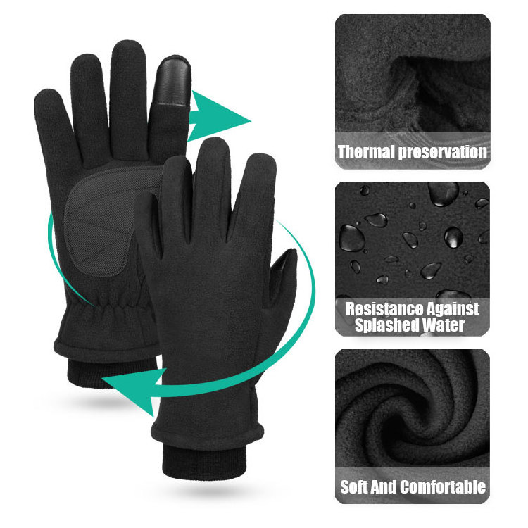 Wholesale Custom Polar Fleece Thermal Ski Winter Gloves Men Black Sports Warm Hand Gloves Touch Screen For Bike Racing