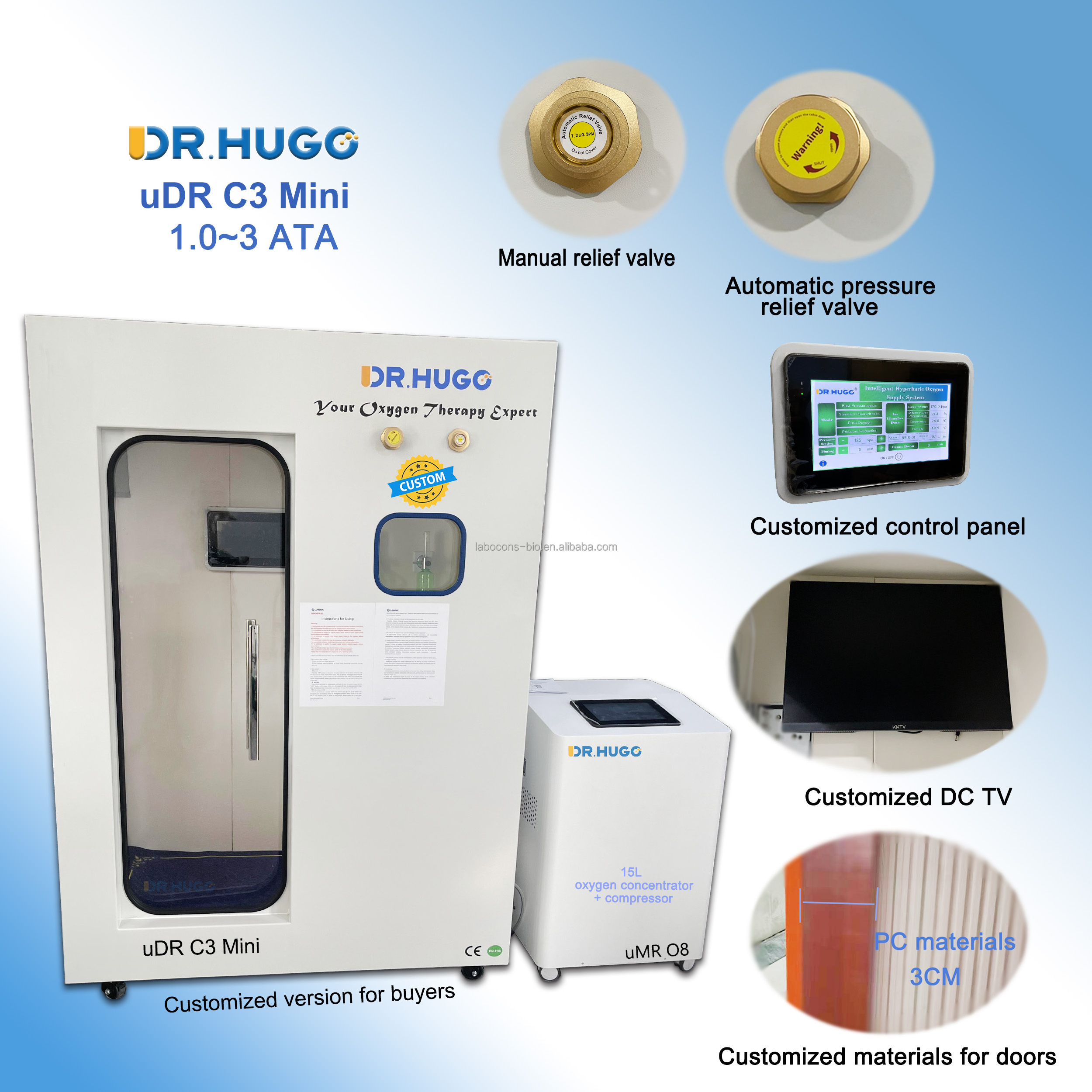 DR.HUGO uDR C3 Mini  Portable HBOT Hyperbaric Chamber Hard 1~ 3 ata Hyperbaric Oxigen Chamber therapy Camara Hiperbaricas