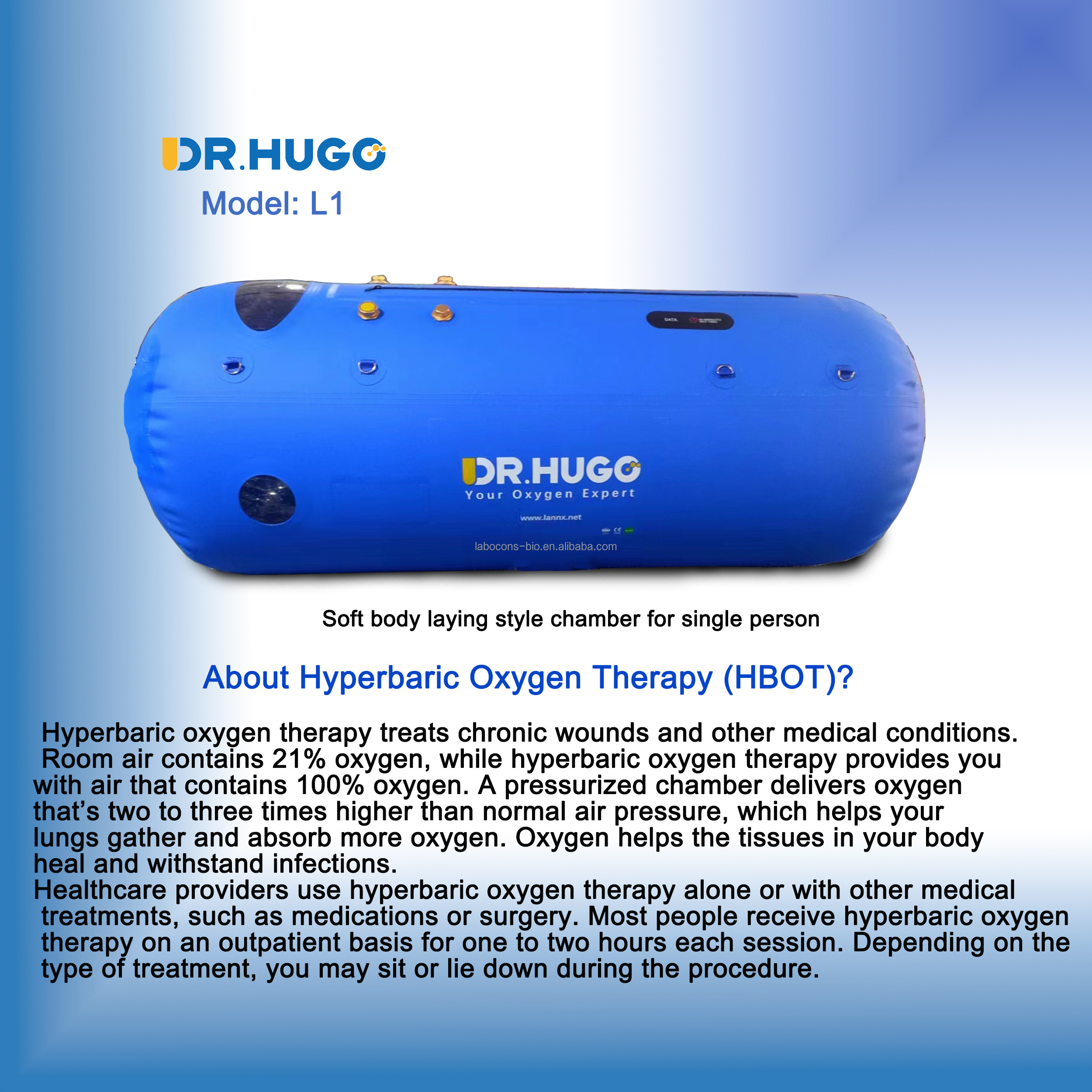 DR.HUGO L1 Hot offer Soft Body Hyperbaric oxygen Chamber 1.0ata ~1.5 ata Hyperbaric Oxygenation Chamber HBOT Camara Hiperbaricas