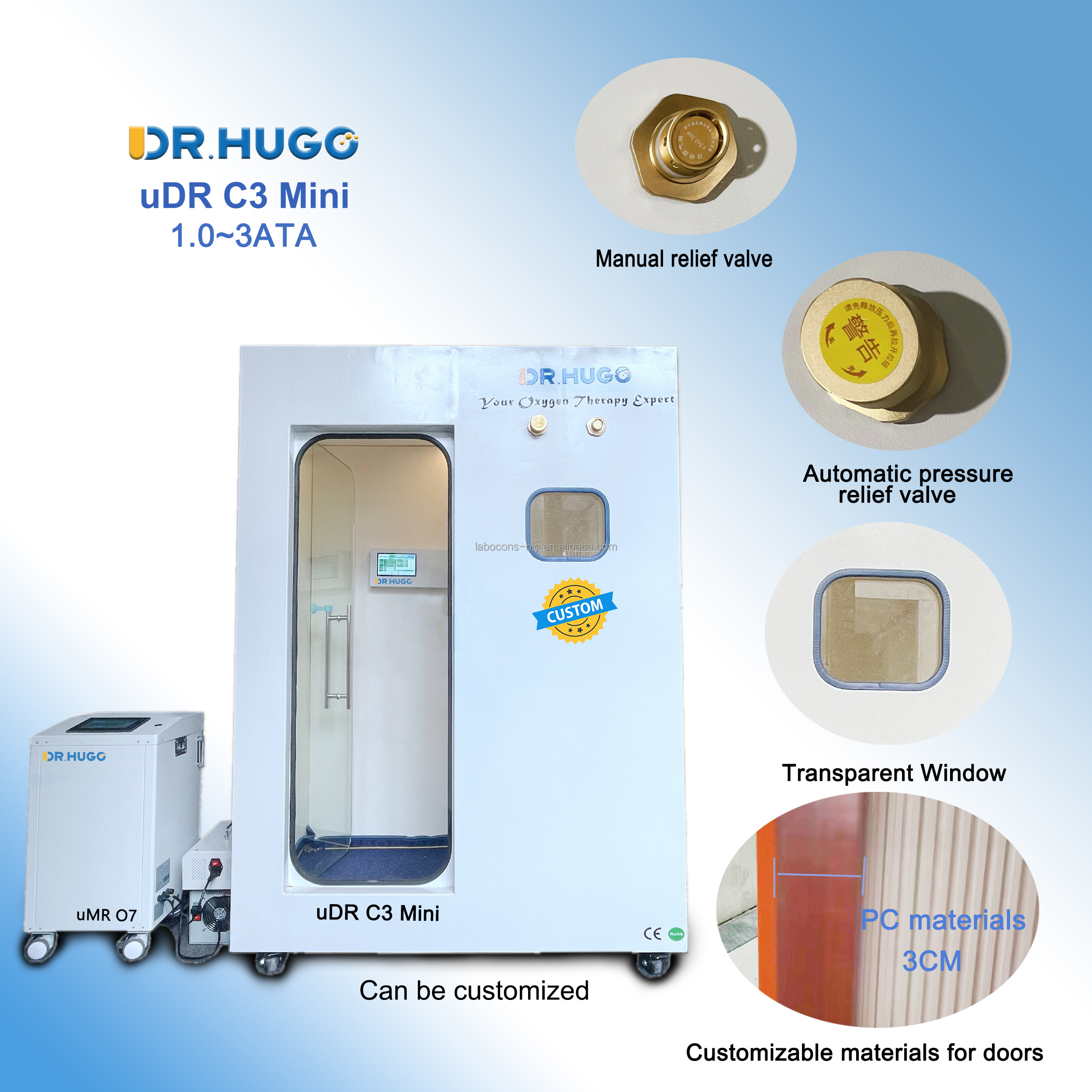 DR.HUGO uDR C3 Mini Portable Soft Shell Hyperbaric Oxigen Chamber Sitting Inflatable 1~3.0ata Oxygen Therapy camara hiperbaricas