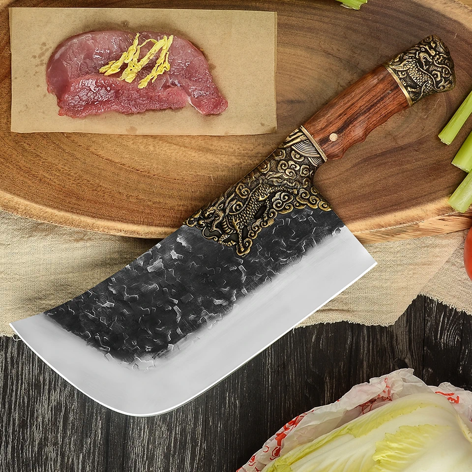 Chef Cleaver  | Hand Forged Engraved Stainless steel Butcher knife and Genuine Leather Sheath | Cleaver chef knife