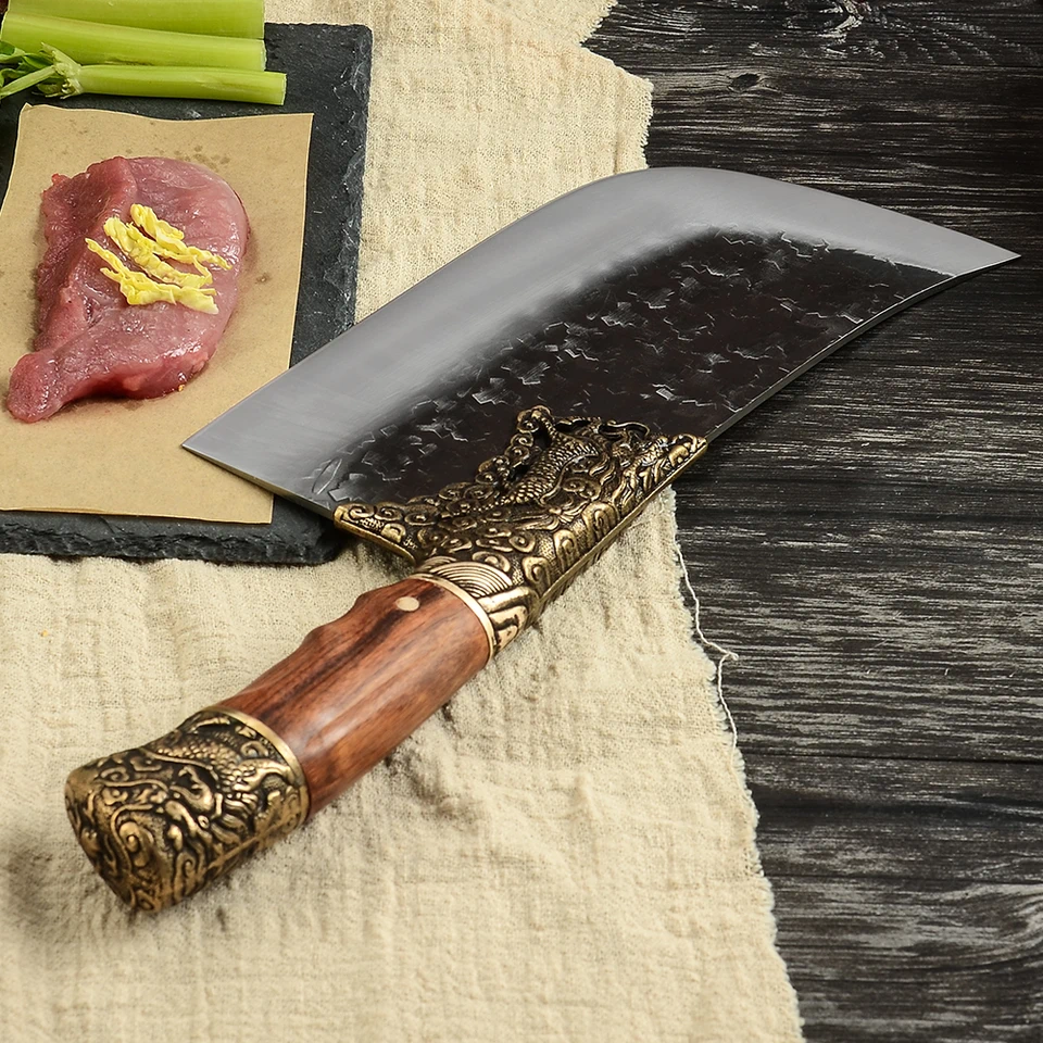 Chef Cleaver  | Hand Forged Engraved Stainless steel Butcher knife and Genuine Leather Sheath | Cleaver chef knife