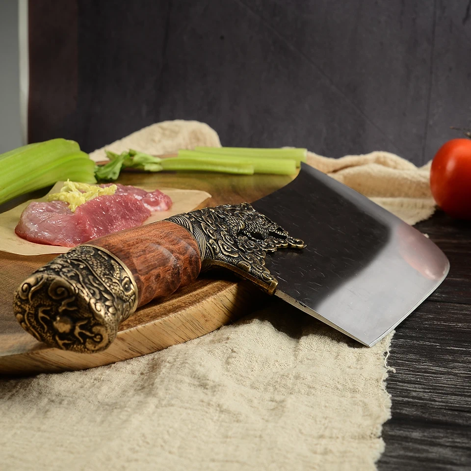 Chef Cleaver  | Hand Forged Engraved Stainless steel Butcher knife and Genuine Leather Sheath | Cleaver chef knife