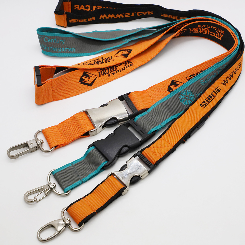 Low Moq Outdoor Car Motorcycle Keychain Lanyard Jacquard Breakaway Lanyards with Metal Buckle