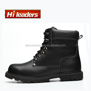 Black shining leather security boots work boots