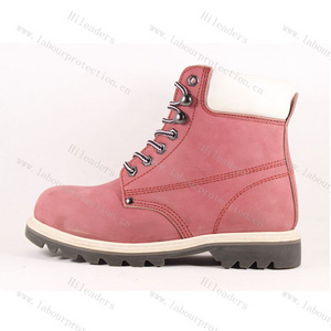 Pink nubuck leather women working boots / Australia style work boots for ladies